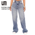 CUSTOM LOGO New Y2K Fashion Loose Denim Wide Leg High Waist Baggy Jeans for Women Streetwear Style Zipper for Summer