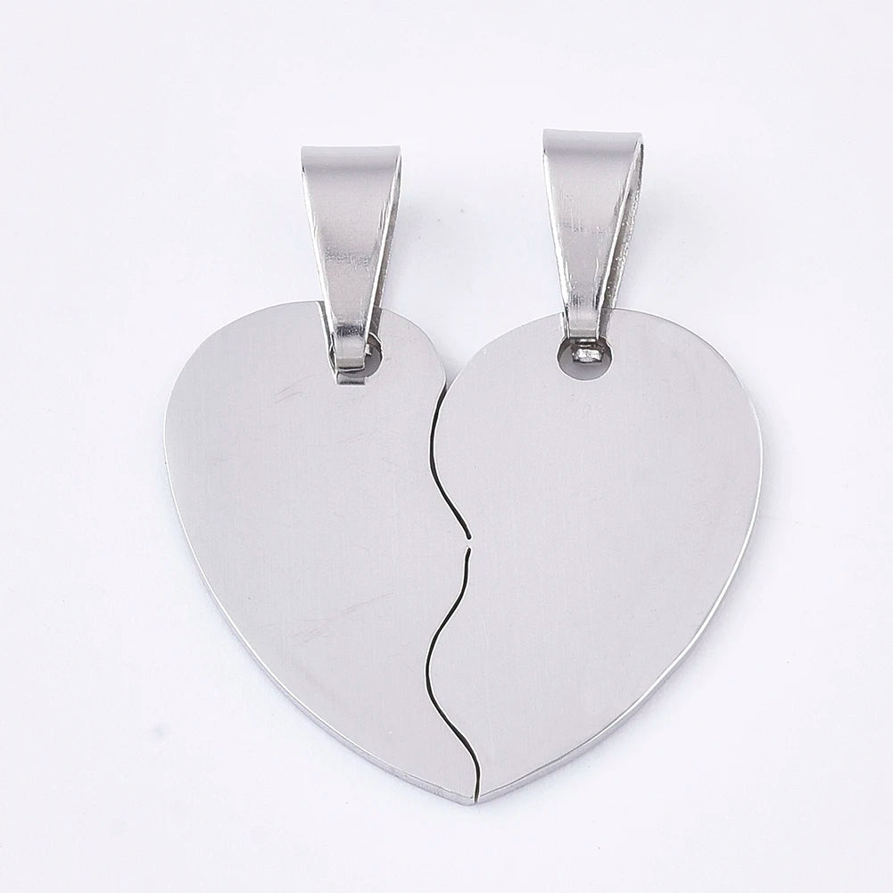 Pandahall Classic Style Stainless Steel Color 201 Stainless Steel Split Pendants for Children Heart with Heart for Lovers