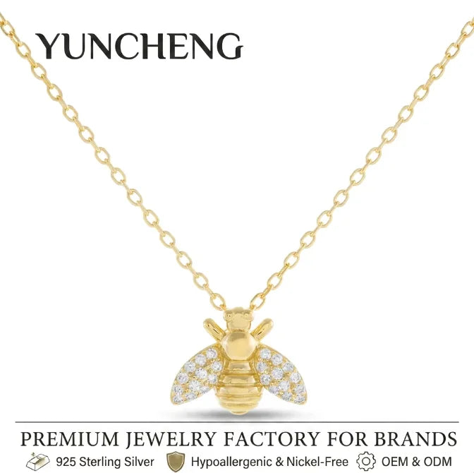 Yuncheng Brazilian Tarnish Free 18K Gold Plated Bee Pendant Necklaces Handmade 925 Sterling Silver Trendy Jewelry Manufacturer