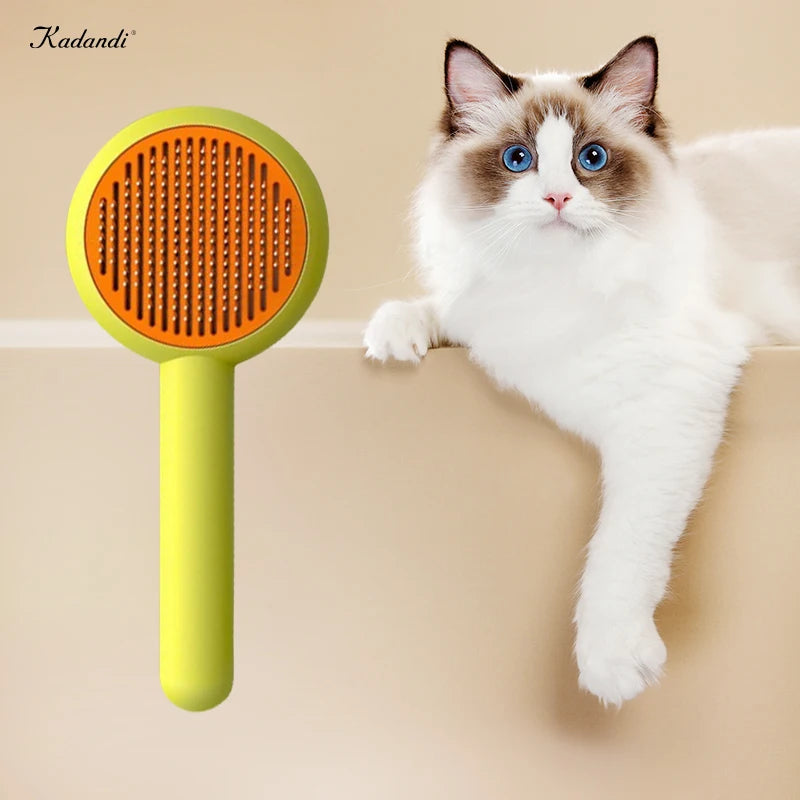 Sustainable Dog Comb Pet Grooming Tool Stainless Steel Knot Removal Handle Self Cleaning Massage Feature Eco-Friendly Plastic