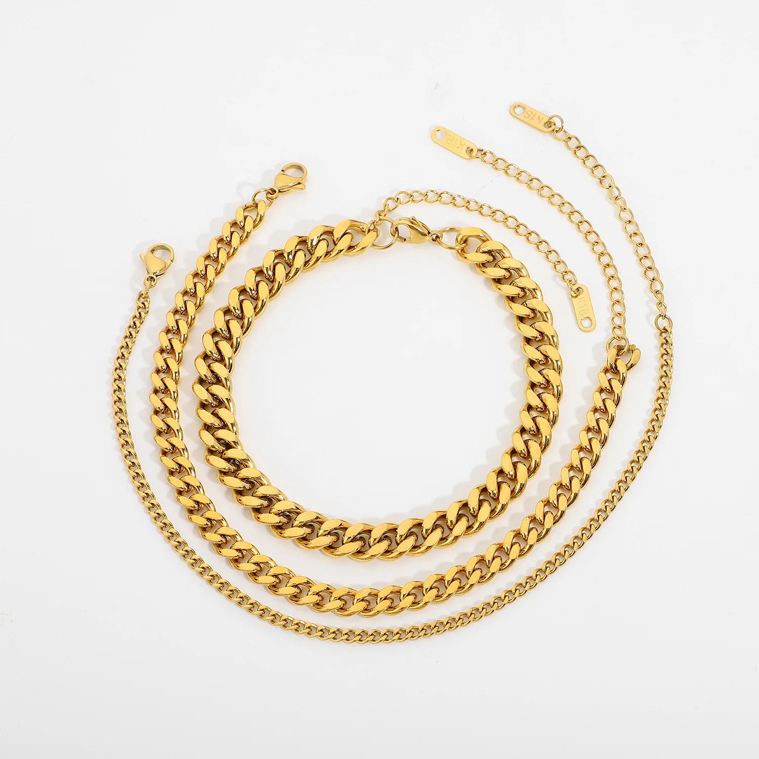 Hip-Hop Simple 18K Gold Plated Women's Non-Tarnish Stainless Steel Cuban Link Bracelet Anklet