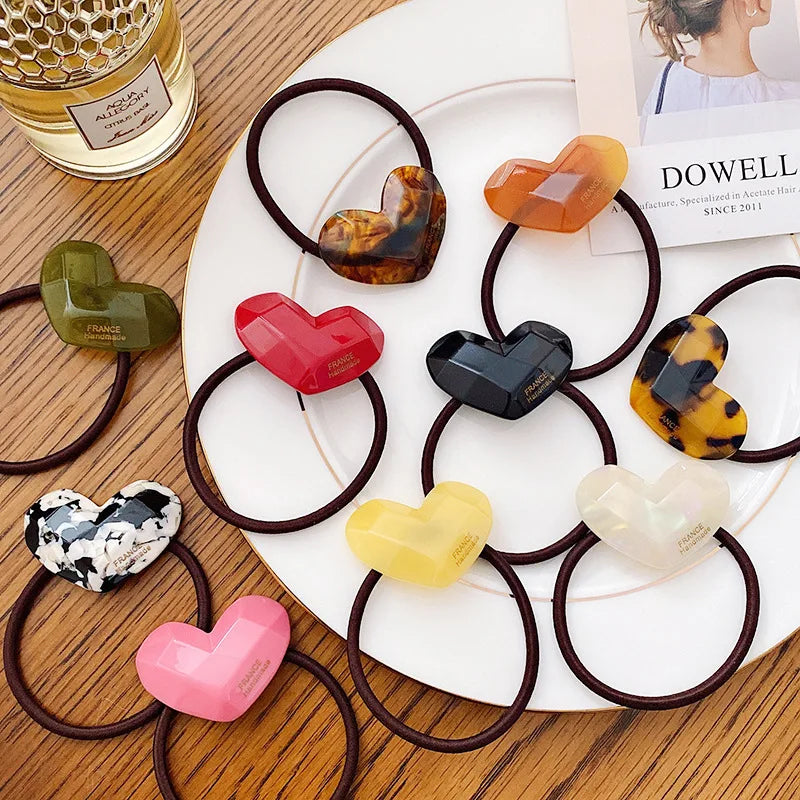 Customized New Women High Elastic Hair Rope Acetate Hairband Fashion Sweet Heart Shaped Hair Ties Accessories