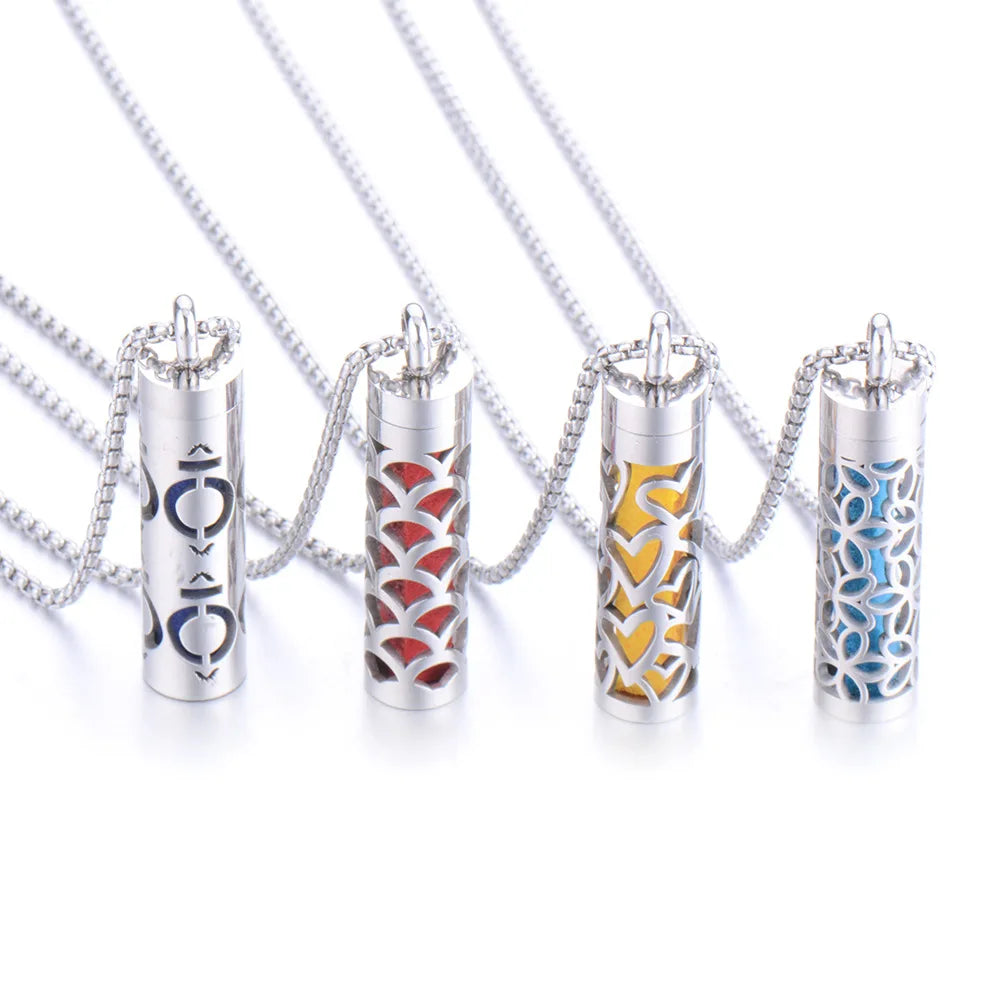 Trendy Stainless Steel Aromatherapy Pendant Necklace Titanium Steel Hollow Essential Necklace with Perfume Bottle for Weddings