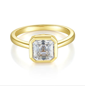 Silver Moissanite Rings Yellow Gold Rhodium Plated Color Woman Sterling 7x7mm Silver 925 Moissanite Ring