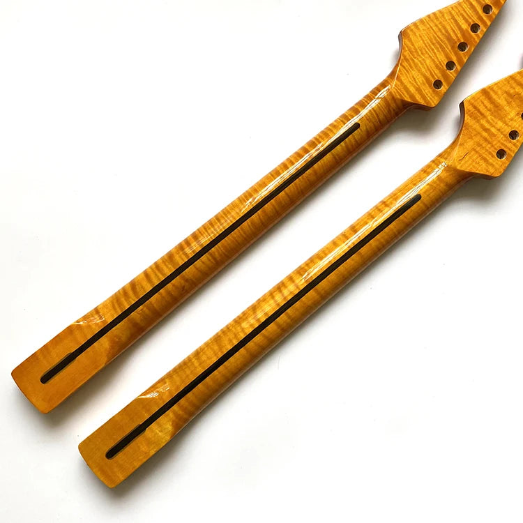 9.5 Inch Radius 21 Fret ST Electric Guitar Necks Vintage Tint Finished Tiger Flame Maple Guitar Neck for Sale
