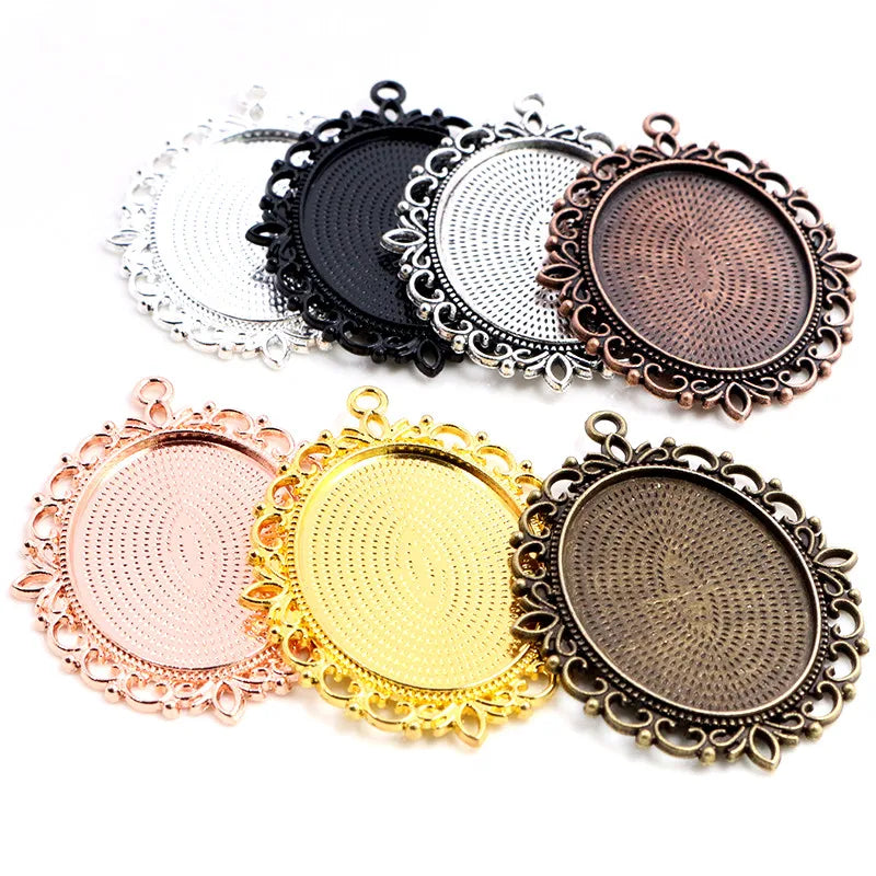 30x40mm Oval Pendant Bezel Trays Lacy Cabochon Blank Base Setting for DIY Necklace Jewelry Making Findings Charms MegaBDM