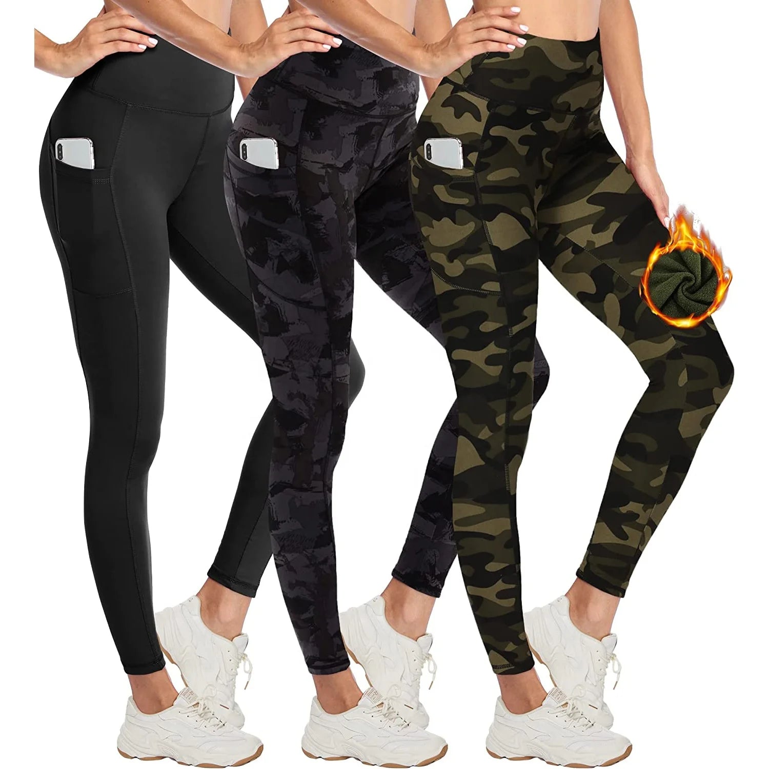 Wholesale Thick Thermal Yoga Leggings for Women High Waist Fleece Lined Winter Leggings with Pocket Casual Breathable Style