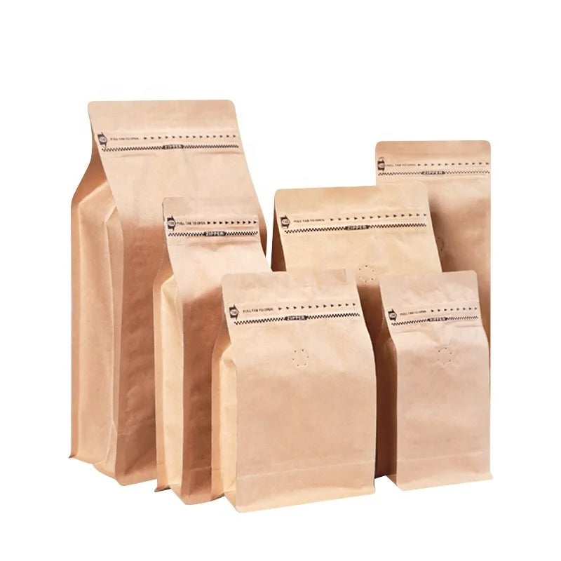 Top Zip Lock Flat Bottom Compostable Coffee Bean Packaging Bag Matte Heat Seal Plastic Food Bag with Valve