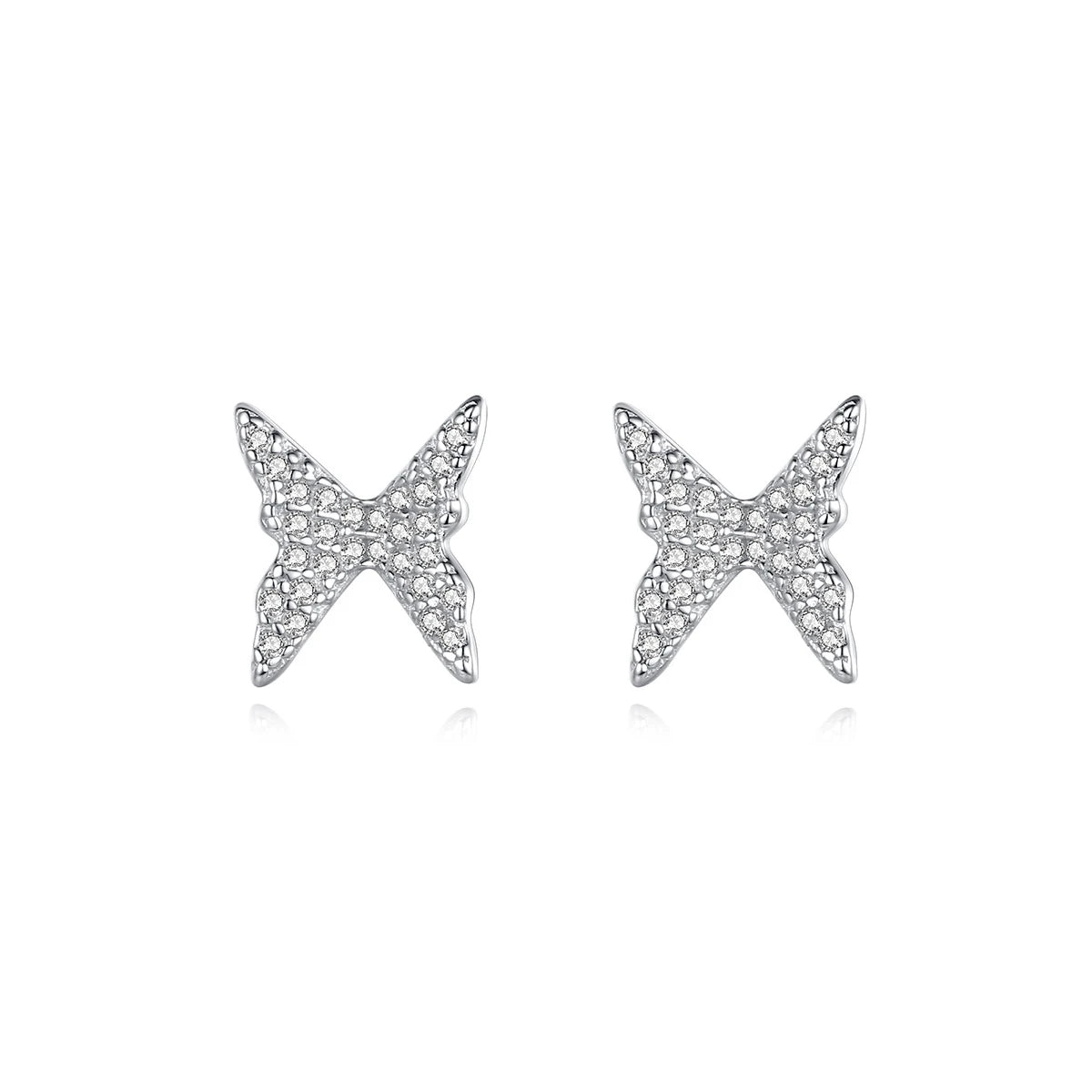 Wholesale 925 Sterling Silver Butterfly Stud Earrings Full CZ Inlaid Rhodium Plated Trendy Women Jewelry
