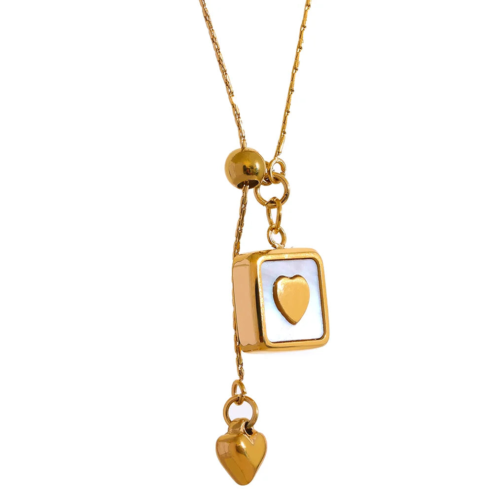 JINYOU 571 Stylish Square Heart Shell Pendant Stainless Steel Romantic Necklace Women Statement 18k Gold Plated Jewelry MegaBDM
