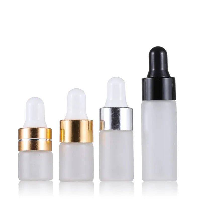 White Matte Glass Dropper Bottles with Metal for Ball 1ml 2ml 3ml 5ml Capacities