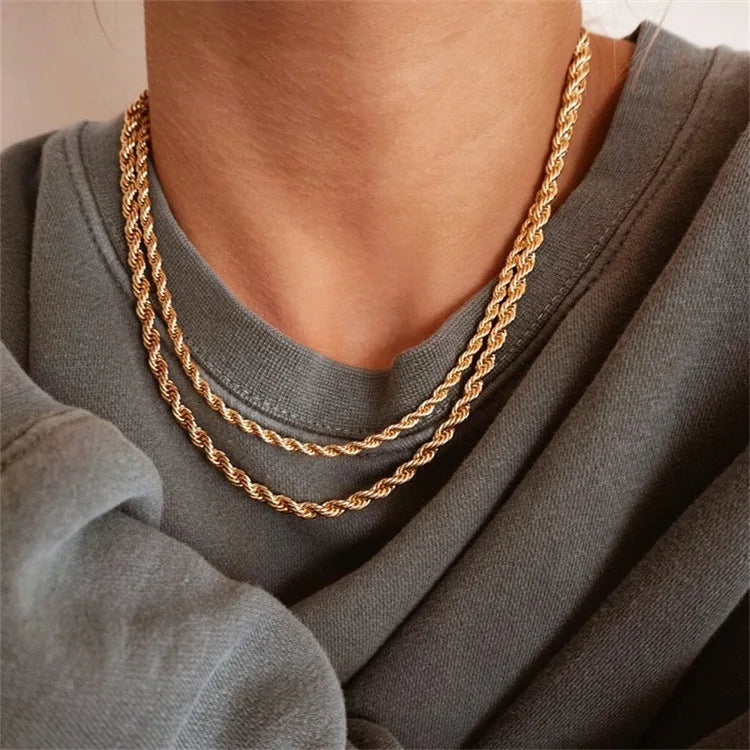 Handsome Men Favor Stainless Steel Chain Necklace Punk Jewelry Gold Plated Rope Chain Necklace Gifts for Women Men