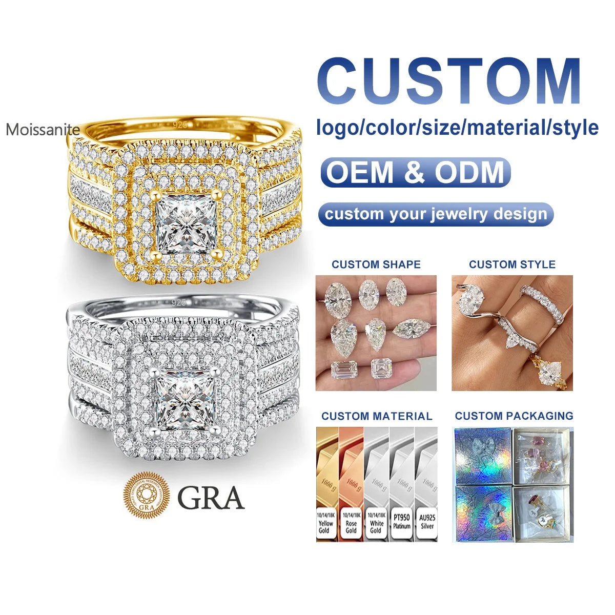 Luxury Jewelry Wedding 925 Silver Ring Set Woman Anillos Engagement Statement Iced Out Joyeria Moissanite Rings for Women
