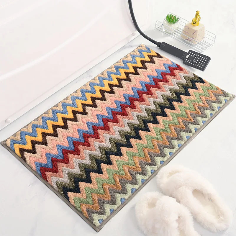 Modern Microfiber Bath Mat Wavy Color Non-Slip Lifting Style New Arrival Custom Shape Bathroom Rug for Home Hotel for Toilet Use