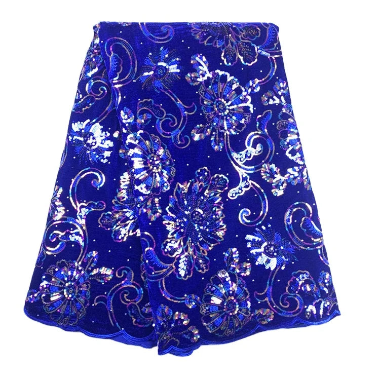 African Velvet Lace Fabric Glitter Dress Fabric Floral Embroidery Sequin Velvet Fabric