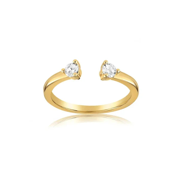 Adjustable Rings 18K Gold Plated Two Cubic Zircon Stacking Women's Ring Jewelry in 925 Sterling Silver