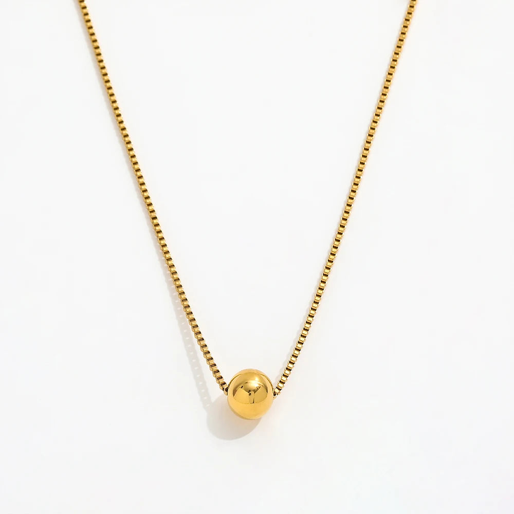 Joolim Jewelry 18K Gold Plated Little Ball Pendant Box Chain Necklace Stainless Steel Jewelry Wholesale for Women