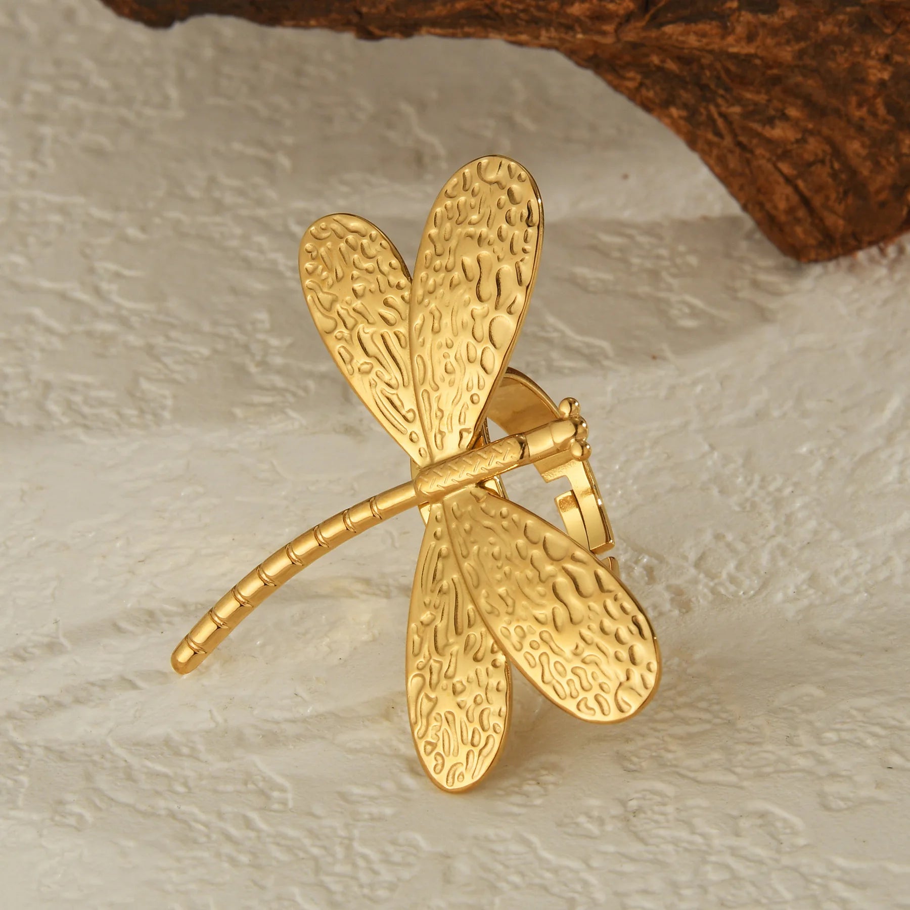 High Quality 18K Gold Sliver Plated Dragonfly Hammer Exaggerate Stainless Steel Fashion Rings for Women