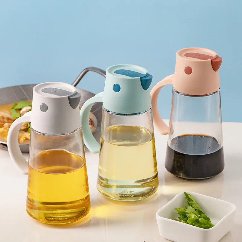 Colorful Pp Plastic Measure Olive Cooking Vegetable Kitchen Oil and Vinegar Bottle Dispenser With 550ml Glass Jar Leakproof