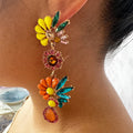 KAIMEI 2025 New Arrival Fashion Jewelry 18k Gold Plated Metal Geometric Earrings for Women Flower Pendant Statement Earrings