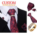 Paisley Neckties With Pocket Squares Luxury Men Ties and Hanky Set Custom Tie Pocket Square and Cufflink Set