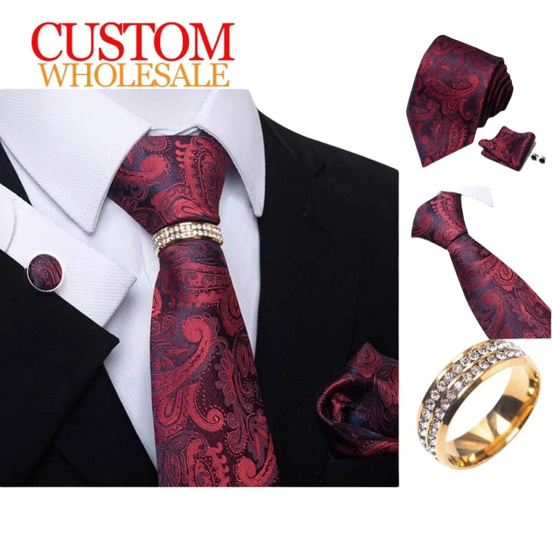 Paisley Neckties With Pocket Squares Luxury Men Ties and Hanky Set Custom Tie Pocket Square and Cufflink Set