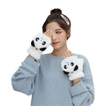 Autumn and Winter Cute Cartoon Plush Thick Gloves Student Writing Flip Gloves for Children Girls Half Finger Gloves