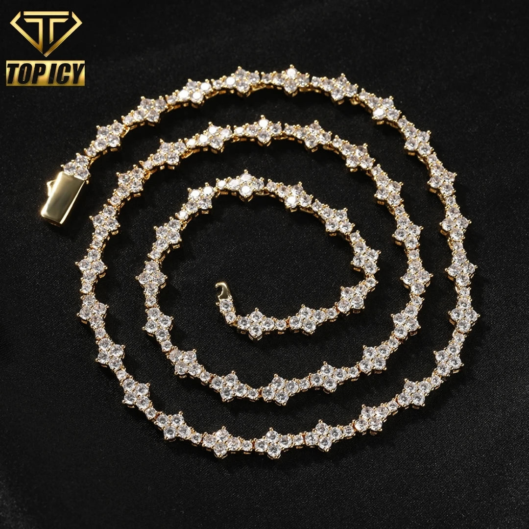 Top Icy Honeycomb Chain 3mm Tennis Chain Fashion Jewelry Honey Necklace Brass 18K Gold Plated 5A CZ Shiny Necklace Chain