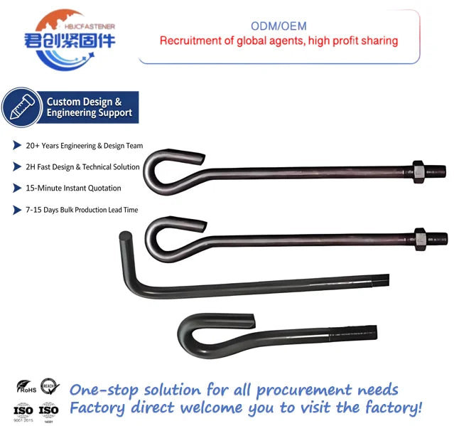 M12-M36 L-9 Shaped Angle Bolts Zinc Plated Carbon Steel Concrete Anchor Bolts J Bolt in 80mm 50mm 25mm Lengths Din Standard