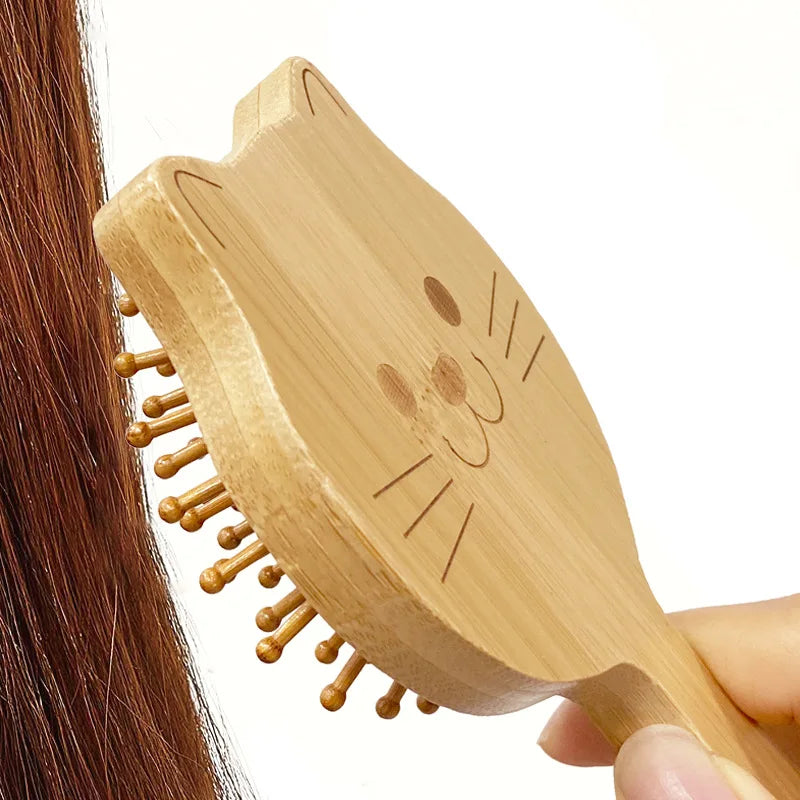Portable Small Size Bamboo Kitten Hair Comb Children's Air Cushion Comb for Home Use Meridian Massage Hair Bag Comb