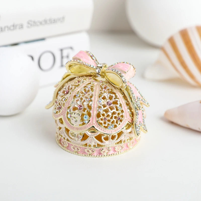 SHINNYGIFTS Royal Jewelry Box Wedding Favor Enamel Trinket with Austria Crystals Bowknot Crown for Girls Birthday Gifts