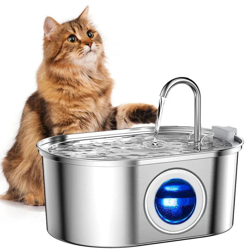 3.2L Stainless Steel Cat Fountain with Water Level Window USB Charging Sensor Pet Water Fountain Cat Dog Water Dispenser for Cat