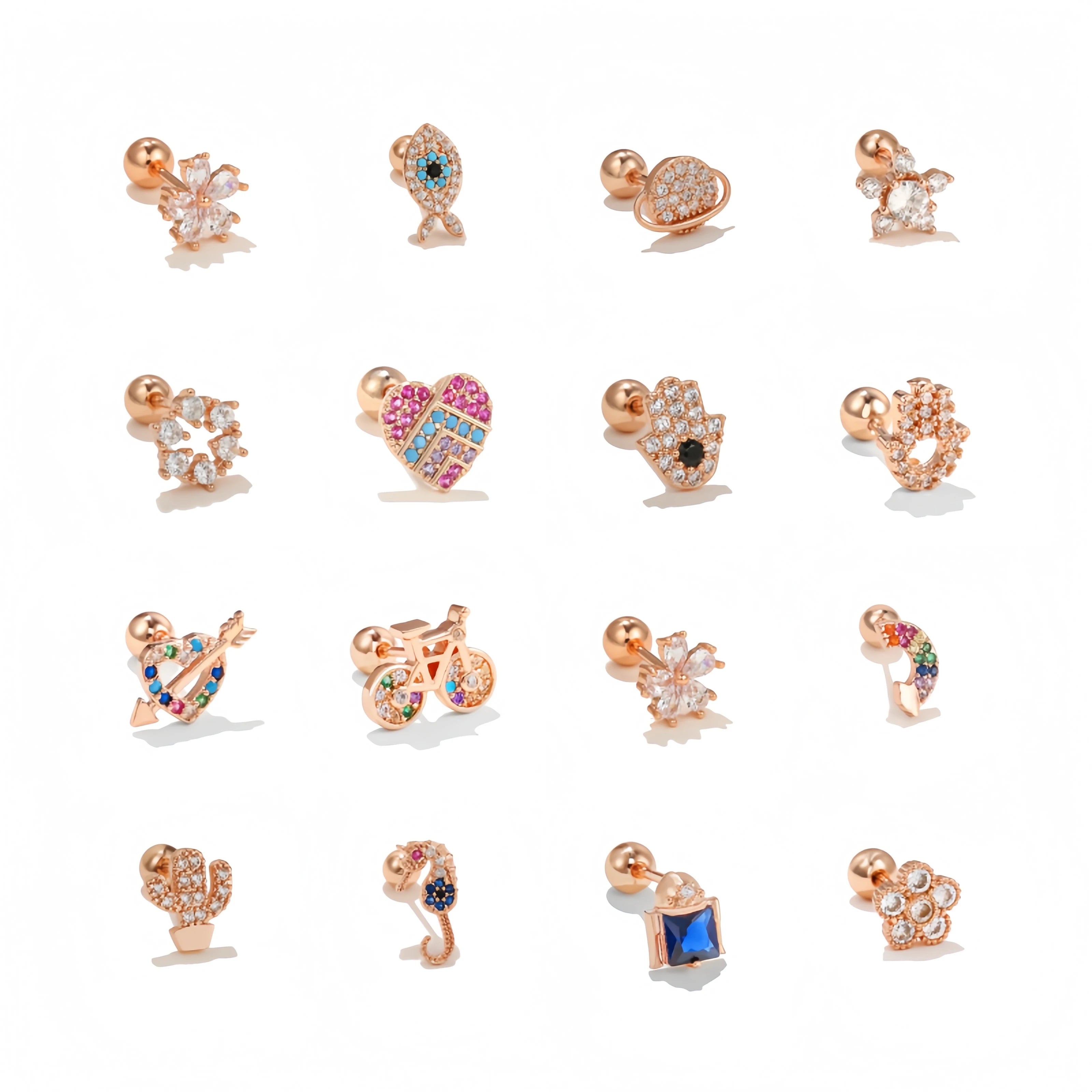 Wholesale Rose Gold Plated Small Stud Earrings Ear Bone Nails Exquisite Piercing Female Ear Jewelry New Trend Zircon Earrings