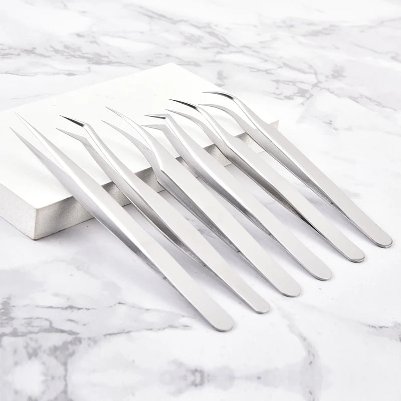 High-quality 6pcs Set  Professional Lash Applicator Tool Customized Private 90 Degrees Fiber Tip Eyelashes Extension Tweezer