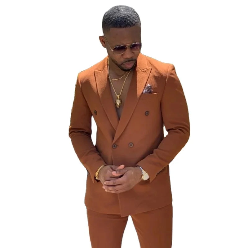 Brown Double Breasted Blazer and Black Pants Men Suit for Men Groom Tuxedos Business Suit Men Terno Masculino 2PCS