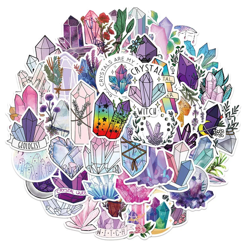 50PCS Boho Crystal Sticker Cute Trendy Waterproof Vinyl Decal for Teen Girl Laptop Water Bottle Guitar Phone Skateboard