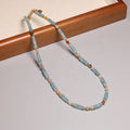 Natural Blue Aventurine Beaded Necklace for Women Men 14K Gold Plated Bead Healing Stone Energy Adjustable Choker Jewelry