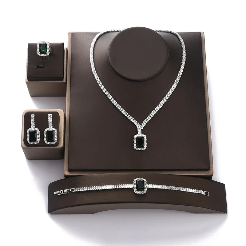Echsio China Wholesale Fashion Wedding Copper Fine Jewelry Simple Classic Brass CZ Zircon Prom Party Bridal Jewelry Sets BN7746
