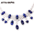 Luxury Sapphire Necklace 925 Silver Fine Jewelry for Women Sapphire Art Deco Style Pendant Crystal Gem Luxury Chokers MegaBDM