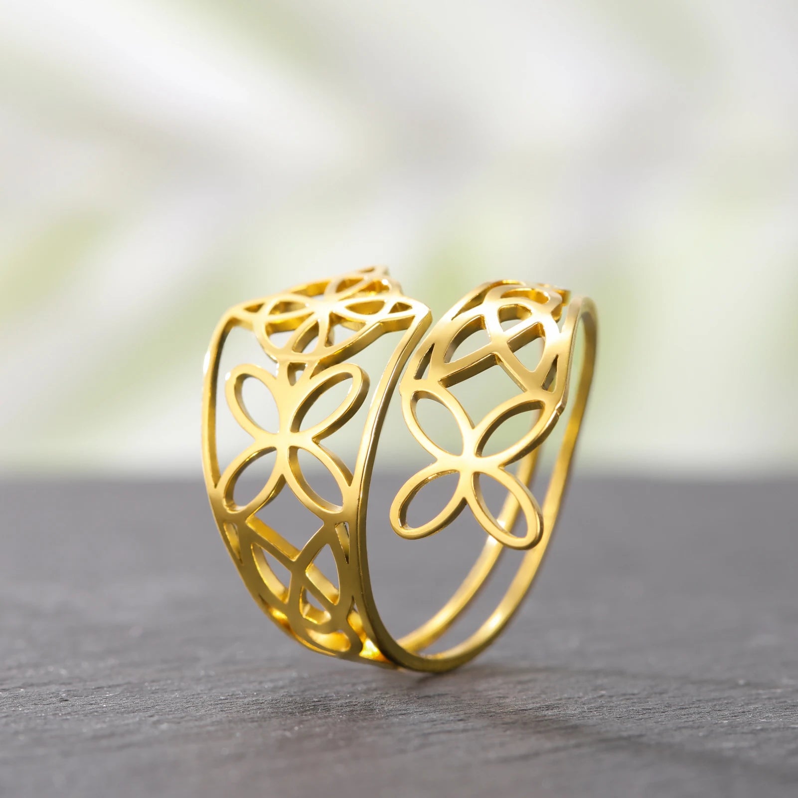 Myshape Witch Knot Open Rings Women Stainless Steel Gold Color Adjustable Finger Ring Witchcraft Amulet Jewelry Christmas Gift