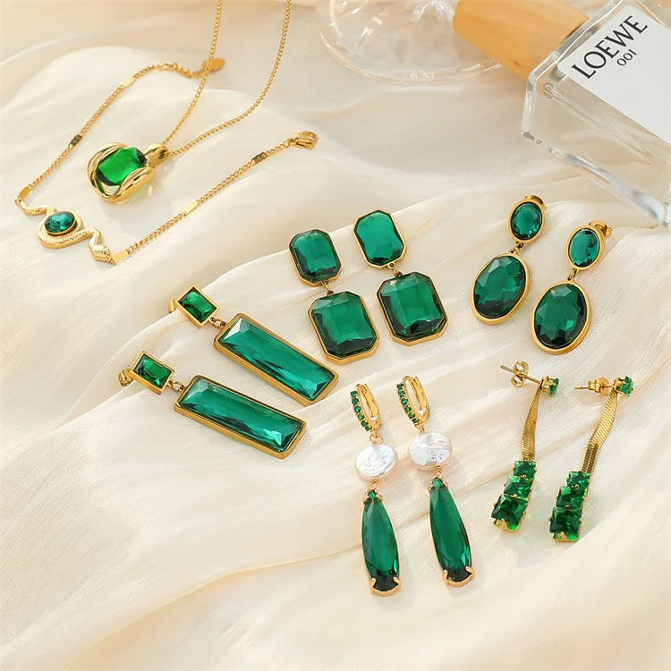 Custom Emerald Zircon Earring Necklace Jewelry Green Zircon Jewelry Sets