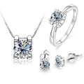 Best-Selling Cross-Design Colorful Square Moissanite 925 Silver Earring Ring Jewelry Set Including Necklace