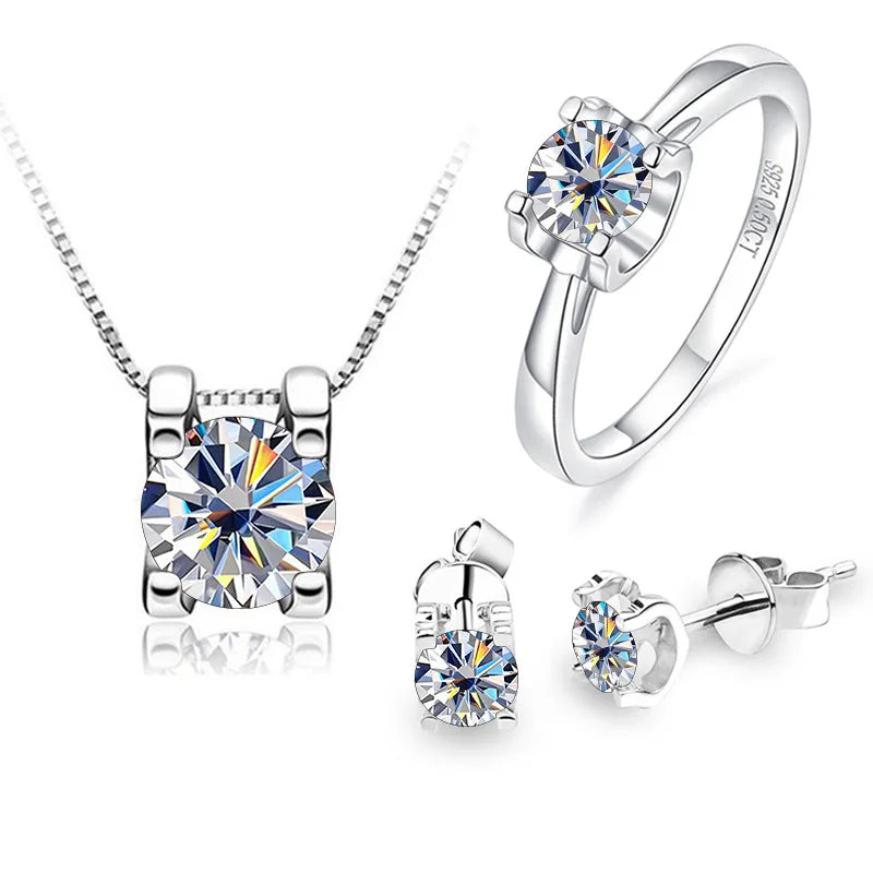 Best-Selling Cross-Design Colorful Square Moissanite 925 Silver Earring Ring Jewelry Set Including Necklace