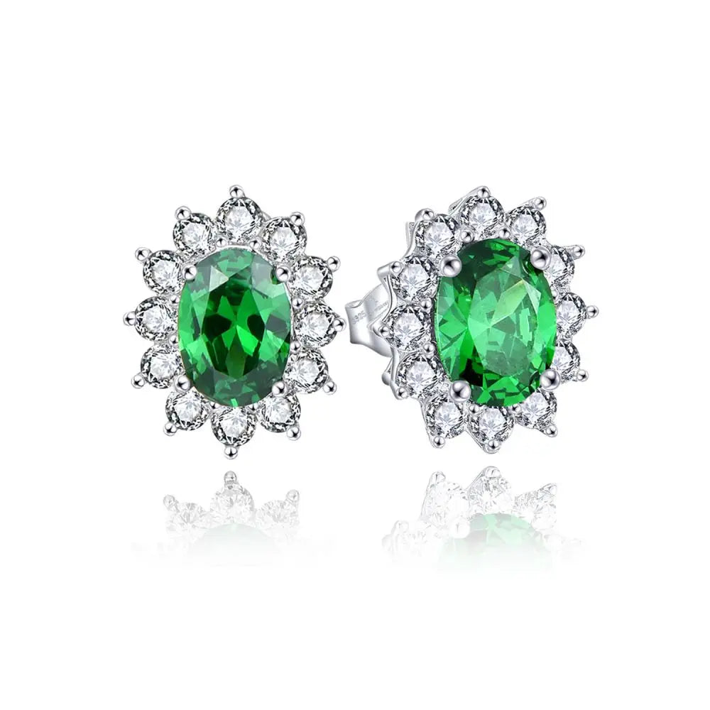 Gemstone Jewelry Fashion 925 Sterling Silver Aaa Cubic Zirconia Women Emerald Earrings