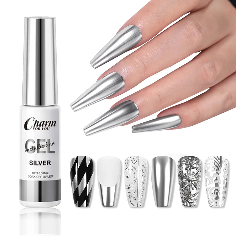 Chrome Platinum Mirror Metallic Nail Art Liner UV Soak-Off Gel Polish Metal Chrome Platinum Liner Gel Polish