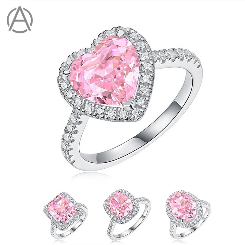 Wholesale Fine Jewelry 8a Cz Engagement Wedding Rings Women Couple Set Pink Big Heart 925 Sterling Silver Ring