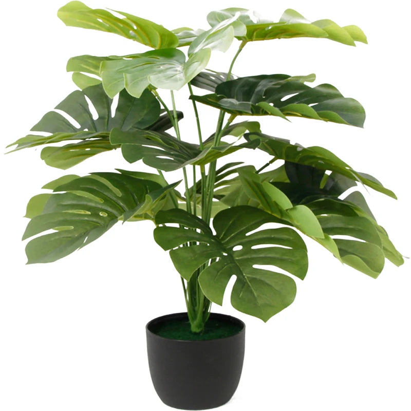 E Commerce Hot Sale Plastic Leaves Potted Indoor Faux Bonsai Plant Outdoor Greenery Garden Supplies Artificial Monstera Tree