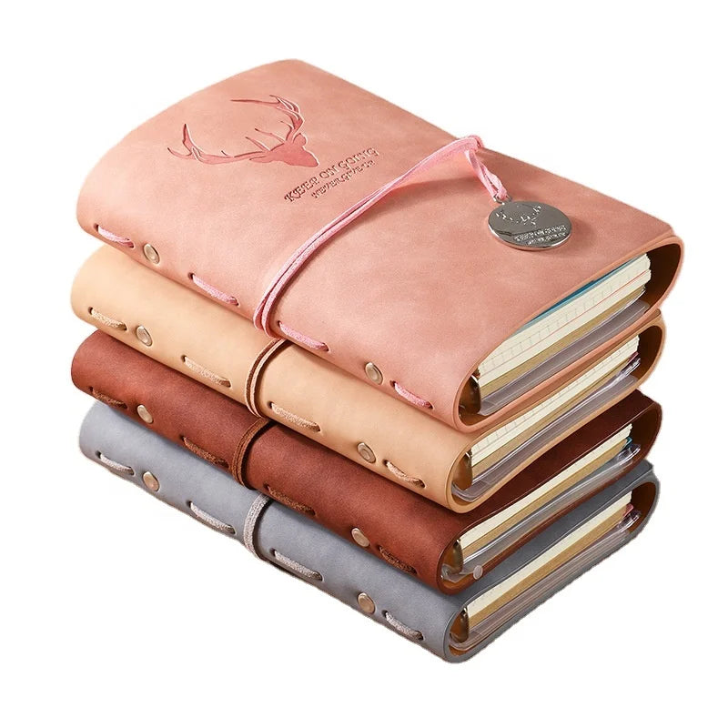 A6 Vintage Loose-leaf PU Leather Cover Traveler Journal School Spiral Binding Notebook Custom logo Gift Stationery Supplies