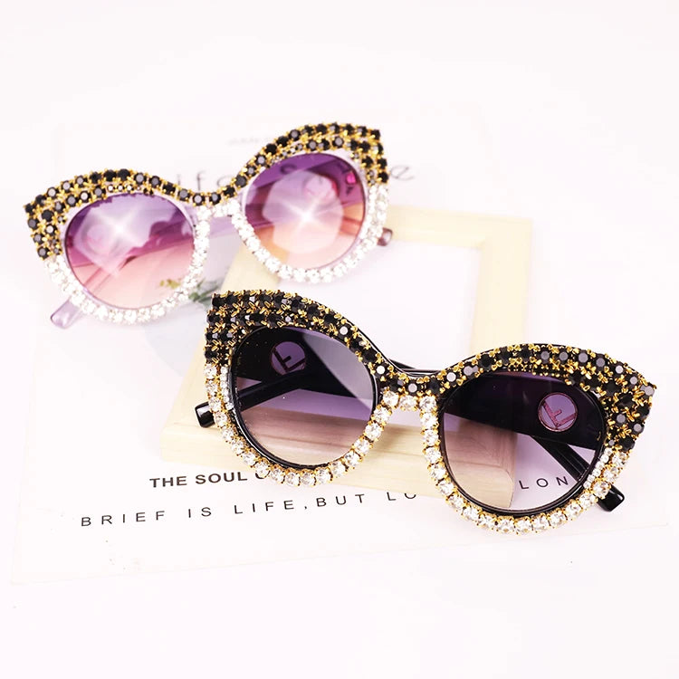 Vintage Style Ladies Big Rhinestone Oversized Diamonds Women Bling Shades Cat Eye Women Sunglasses