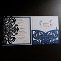 Blue Glitter Paper Laser Cut Wedding Invitation square Wedding Cards With Buckle MegaBDM